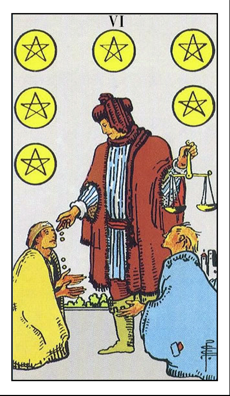 Tarotkarte Sechs der Münzen