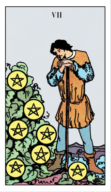 Tarotkarte sieben der Münzen