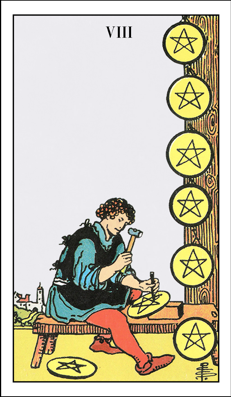 Tarotkarte Acht der Münzen